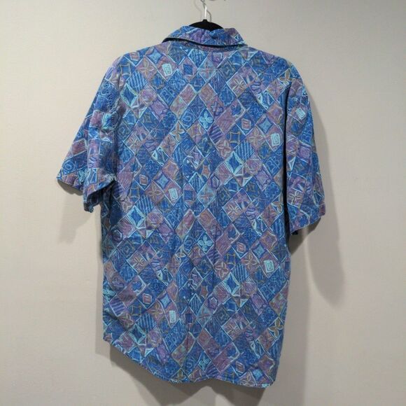 Vintage Tomato Mens SS Button Up Graphic Shirt Size L Blue Abstract Artsy 80s 90 - Picture 6 of 10